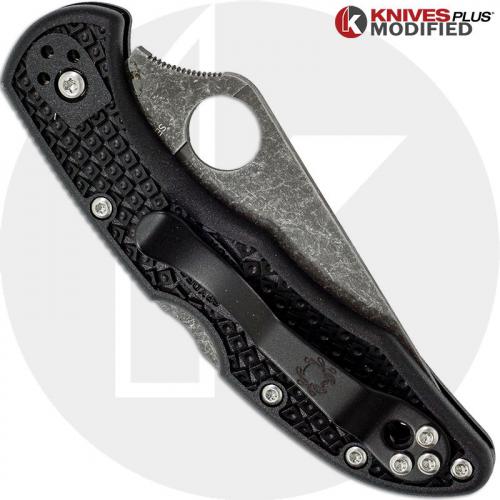 MODIFIED Spyderco Delica 4 - Acid Wash - Black Handle/Black Backspacer