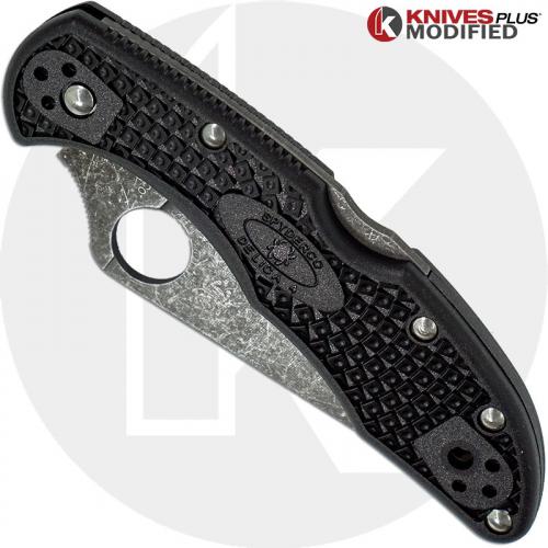 MODIFIED Spyderco Delica 4 - Acid Wash - Black Handle/Black Backspacer