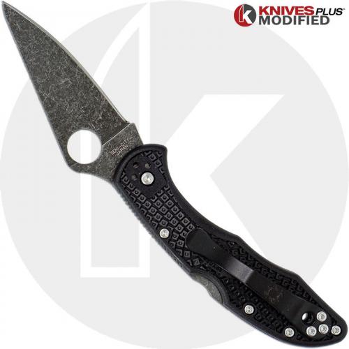 MODIFIED Spyderco Delica 4 - Acid Wash - Black Handle/Black Backspacer