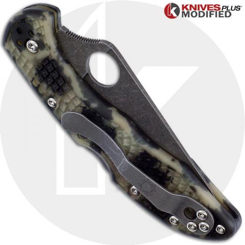 MODIFIED Spyderco Delica 4 Knife - Glow In The Dark Zome - Acid Stonewash