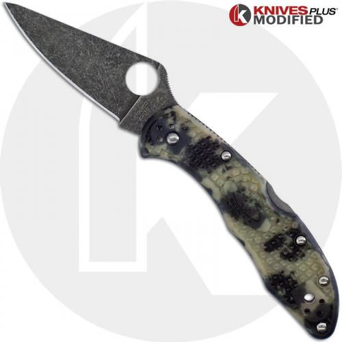 MODIFIED Spyderco Delica 4 Knife - Glow In The Dark Zome - Acid Stonewash