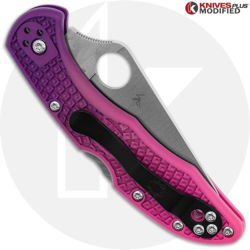 MODIFIED Spyderco Delica Knife - Satin S30V Drop Point - Purple Fade