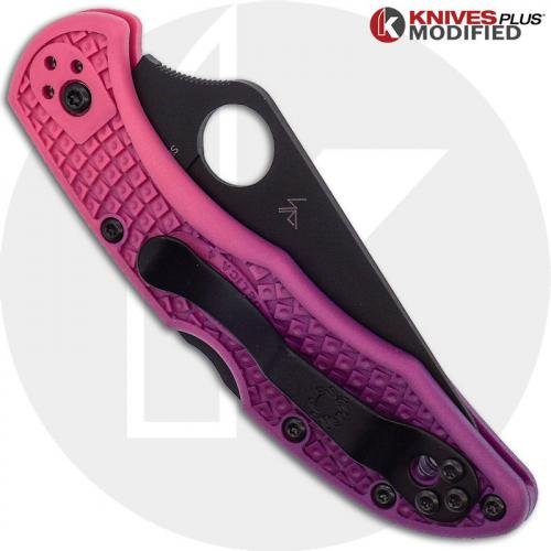 MODIFIED Spyderco S30V Delica Knife - Black TiCN Blade - Purple Fade