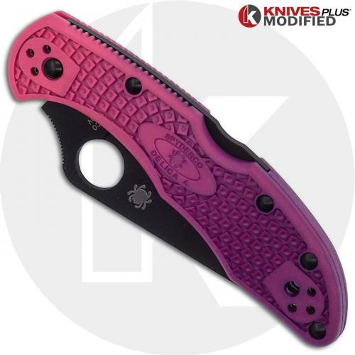 MODIFIED Spyderco S30V Delica Knife - Black TiCN Blade - Purple Fade