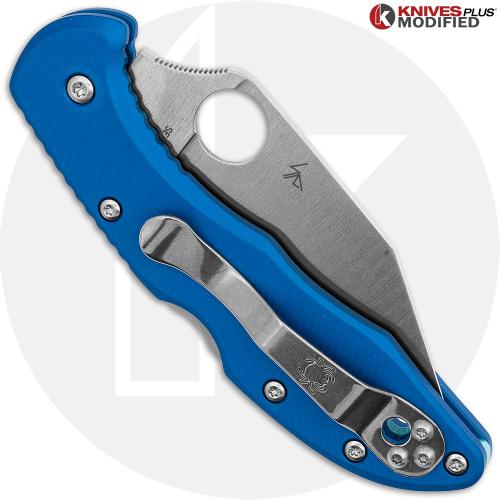 MODIFIED Spyderco Delica S30V Knife - Regrind Wharncliffe + AWT Delica Agent Cobalt Blue Scales