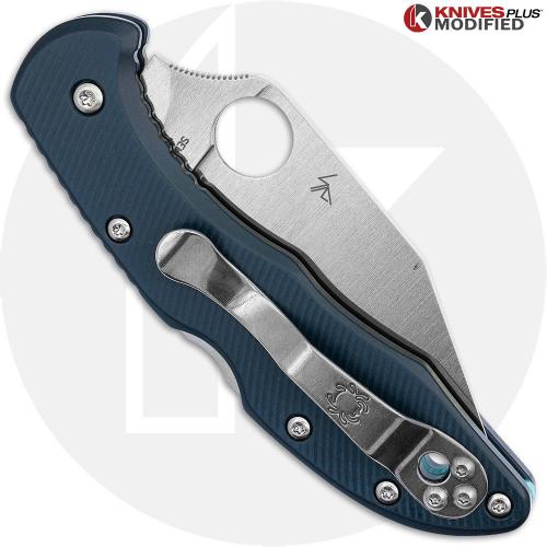 MODIFIED Spyderco Delica S30V Knife - Regrind Wharncliffe + AWT Delica Agent Midnight Blue Scales