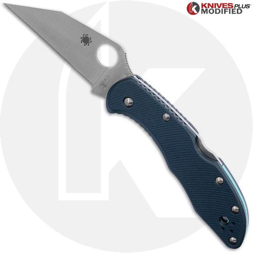 MODIFIED Spyderco Delica S30V Knife - Regrind Wharncliffe + AWT Delica Agent Midnight Blue Scales