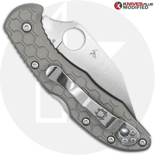 MODIFIED Spyderco Delica S30V Knife - Regrind Wharncliffe + AWT Delica Limited Edition Hex Pattern Sniper Grey Scales
