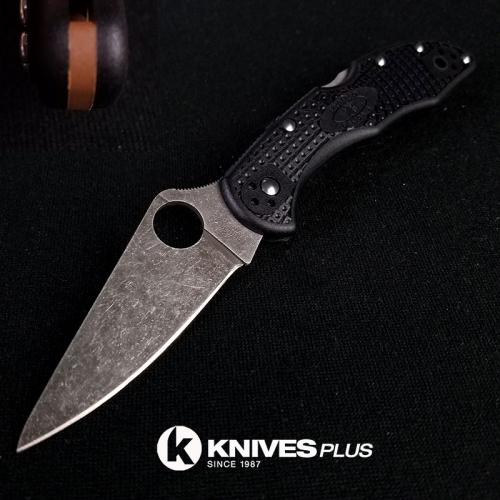 MODIFIED Spyderco Delica 4 - Acid Wash - Black Handle/Brown Backspacer