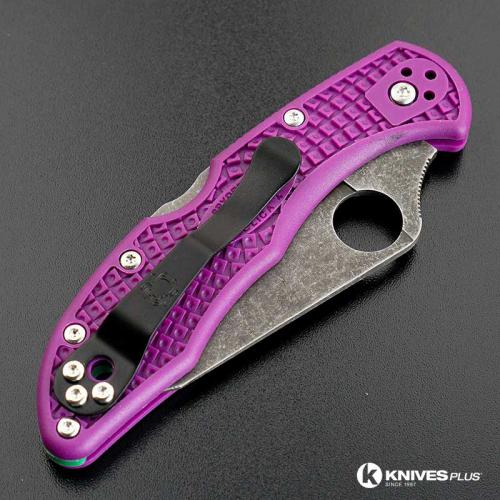 MODIFIED Spyderco Delica 4 - Acid Wash - Regrind - Purple Handle/Green Backspacer