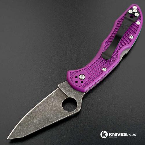 MODIFIED Spyderco Delica 4 - Acid Wash - Regrind - Purple Handle/Green Backspacer