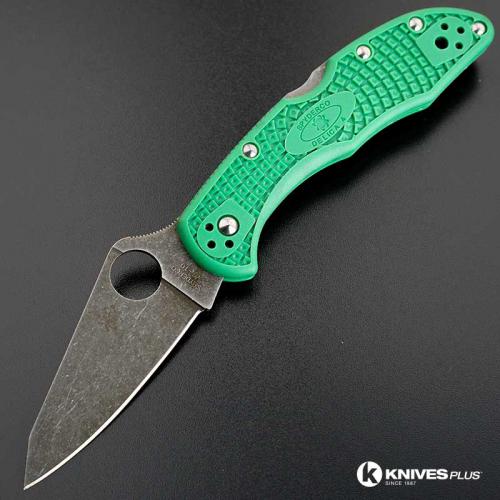 MODIFIED Spyderco Delica 4 - Acid Wash - Regrind - Green Handle/Purple Backspacer