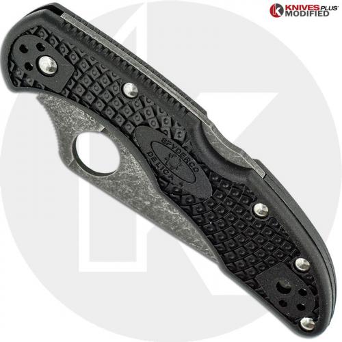 MODIFIED Spyderco Delica 4 - Acid Wash - Regrind - Black Handle/Black Backspacer