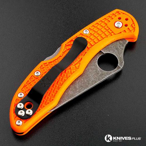 MODIFIED Spyderco Delica 4 - Acid Wash - Regrind - Orange Handle/Black Backspacer