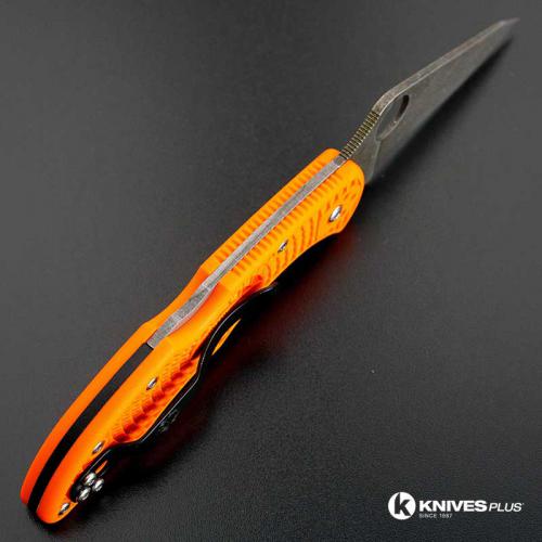 MODIFIED Spyderco Delica 4 - Acid Wash - Regrind - Orange Handle/Black Backspacer