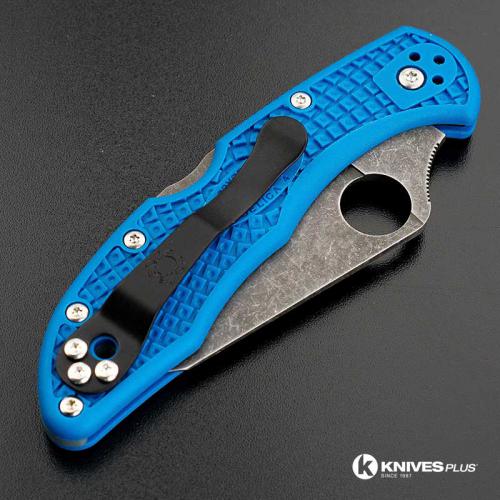 MODIFIED Spyderco Delica 4 - Acid Wash - Regrind - Blue Handle/Gray Backspacer