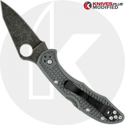 MODIFIED Spyderco Delica 4 - Acid Wash - Regrind - Gray Handle/Gray Backspacer