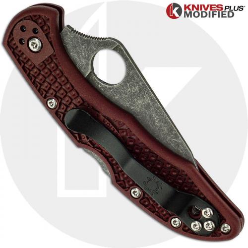 MODIFIED Spyderco Delica 4 - The Ron Burgundy - Acid Wash - Regrind - Rit Dyed Handle