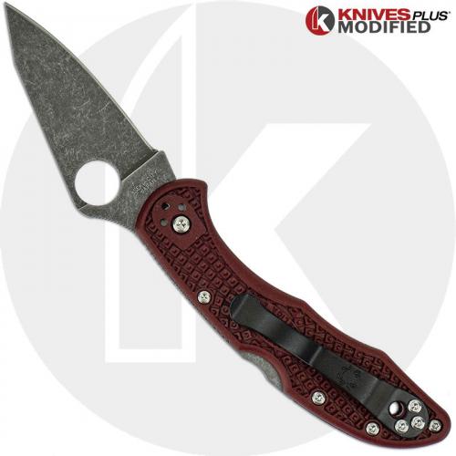 MODIFIED Spyderco Delica 4 - The Ron Burgundy - Acid Wash - Regrind - Rit Dyed Handle