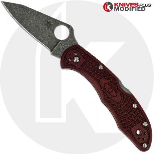 MODIFIED Spyderco Delica 4 - The Ron Burgundy - Acid Wash - Regrind - Rit Dyed Handle