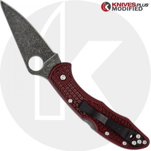 MODIFIED Spyderco Delica 4 - The Ron Burgundy - Acid Wash - Rit Dyed Handle