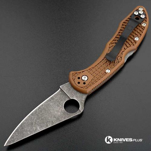 MODIFIED Spyderco Delica 4 - Acid Wash - Brown Handle/Black Backspacer