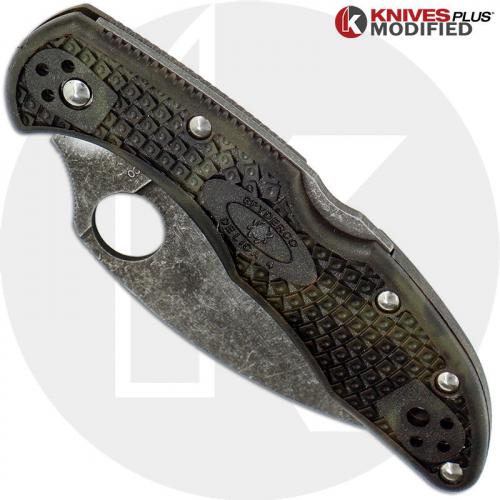 MODIFIED Spyderco Delica 4 - Wharncliffe - Acid Wash - Zome Handle