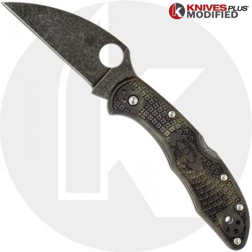 MODIFIED Spyderco Delica 4 - Wharncliffe - Acid Wash - Zome Handle