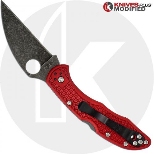 MODIFIED Spyderco Delica 4 - The Red Dragon - Wharncliffe - Acid Wash - Rit Dyed Handle