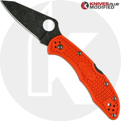 MODIFIED Spyderco Delica 4 - Acid Wash - Regrind - Orange Handle