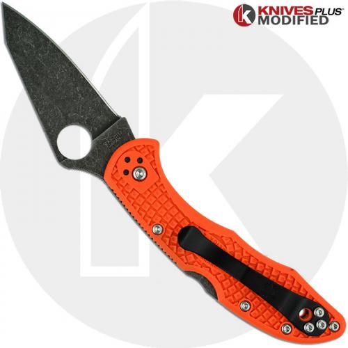 MODIFIED Spyderco Delica 4 - Acid Wash - Regrind - Orange Handle