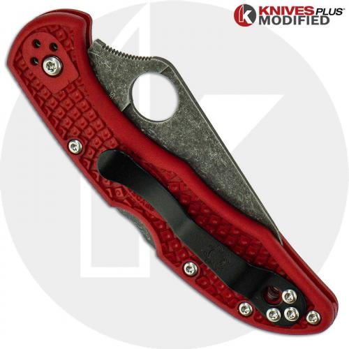 MODIFIED Spyderco Delica 4 - The Red Dragon - Acid Wash - Regrind - Rit Dyed Handle