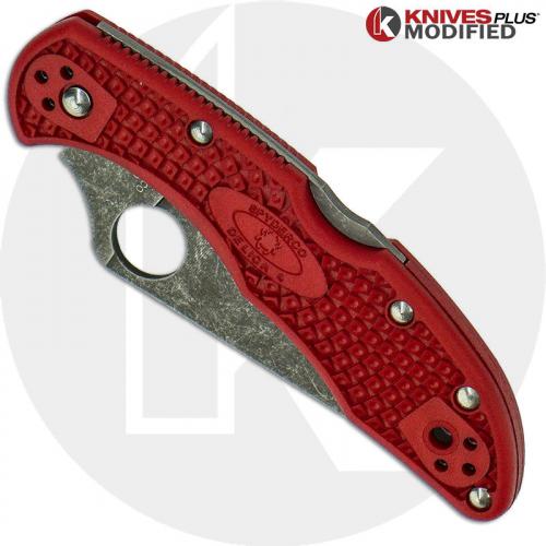 MODIFIED Spyderco Delica 4 - The Red Dragon - Acid Wash - Regrind - Rit Dyed Handle