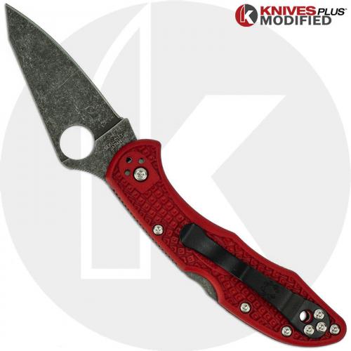 MODIFIED Spyderco Delica 4 - The Red Dragon - Acid Wash - Regrind - Rit Dyed Handle