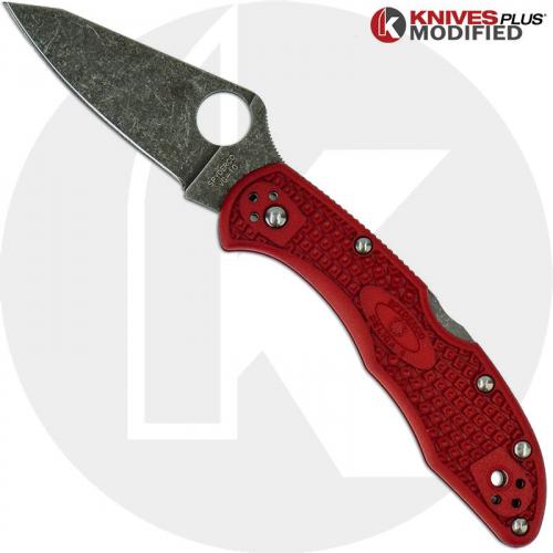 MODIFIED Spyderco Delica 4 - The Red Dragon - Acid Wash - Regrind - Rit Dyed Handle