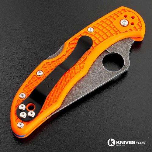 MODIFIED Spyderco Delica 4 - Acid Wash -  Orange Handle/Blue Backspacer