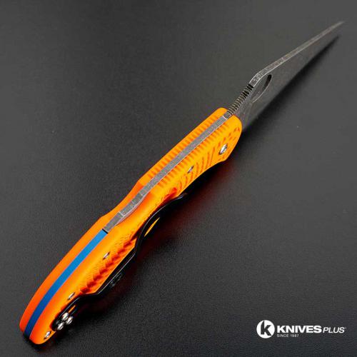 MODIFIED Spyderco Delica 4 - Acid Wash -  Orange Handle/Blue Backspacer