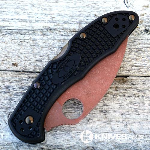 MODIFIED Spyderco Delica 4 - Wharncliffe - Copper Wash - Heat Color Hardware - Black Handle