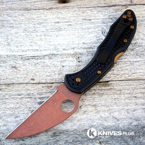 MODIFIED Spyderco Delica 4 - Wharncliffe - Copper Wash - Heat Color Hardware - Black Handle