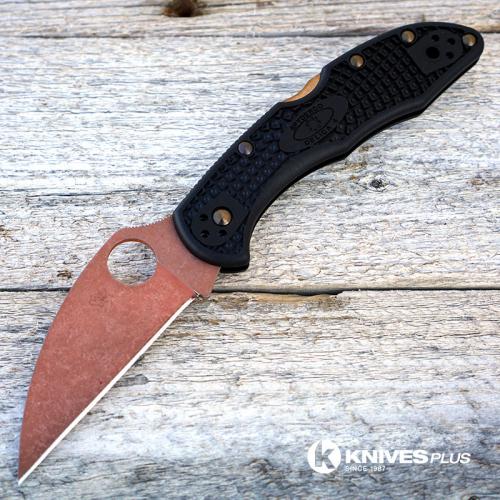 MODIFIED Spyderco Delica 4 - Wharncliffe - Copper Wash - Heat Color Hardware - Black Handle