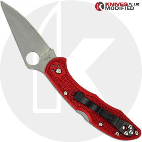 MODIFIED Spyderco Delica 4 - The Red Dragon - Satin - Rit Dyed Handle