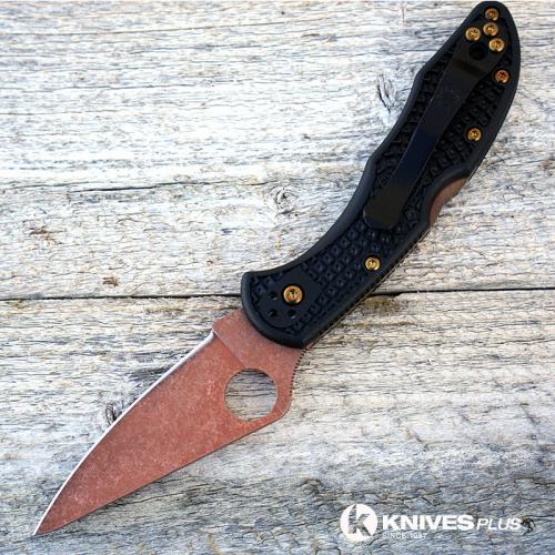 MODIFIED Spyderco Delica 4 - Copper Wash - Heat Color Hardware - Black Handle