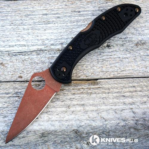 MODIFIED Spyderco Delica 4 - Copper Wash - Heat Color Hardware - Black Handle