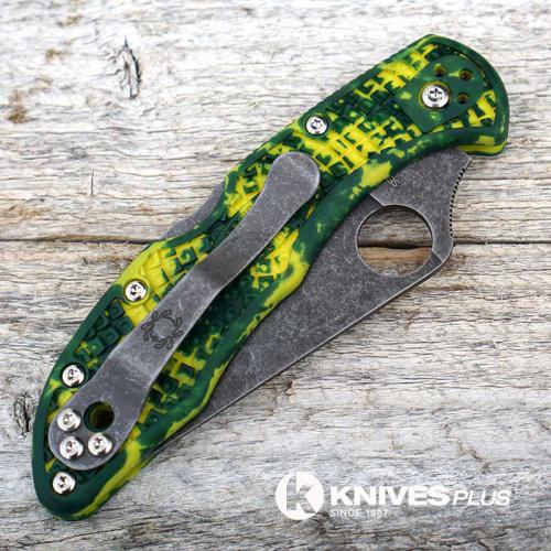 MODIFIED Spyderco Delica 4 - S30V - Acid Wash - Yellow Zome - Very Limited