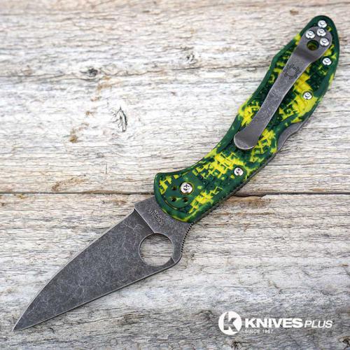 MODIFIED Spyderco Delica 4 - S30V - Acid Wash - Yellow Zome - Very Limited