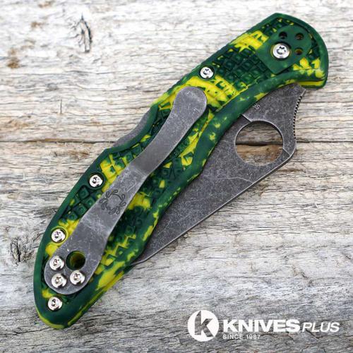 MODIFIED Spyderco Delica 4 - S30V - Acid Wash - Regrind - Yellow Zome - Very Limited