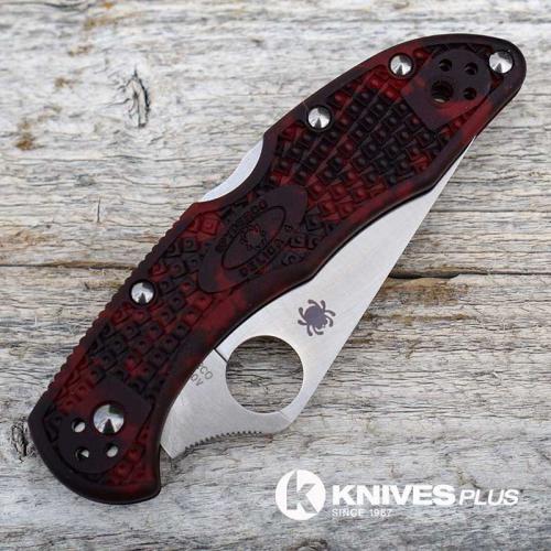 MODIFIED Spyderco Delica 4 - Satin S30V - Red and Black Zome - Rit Dye Handle - Very Limited