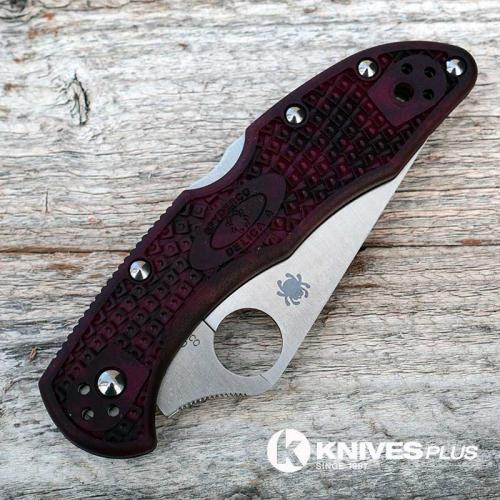 MODIFIED Spyderco Delica 4 - VG10 - BLACK CHERRY Zome - Rit Dye Handle - Very Limited