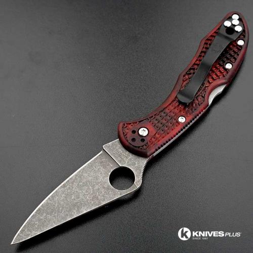 MODIFIED Spyderco Delica 4 - S30V - Acid Stonewash - Red and Black Zome - Rit Dye Handle