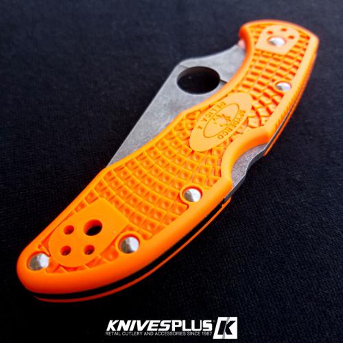 MODIFIED Spyderco Delica 4 - Acid Wash -  Orange Handle/Black Backspacer